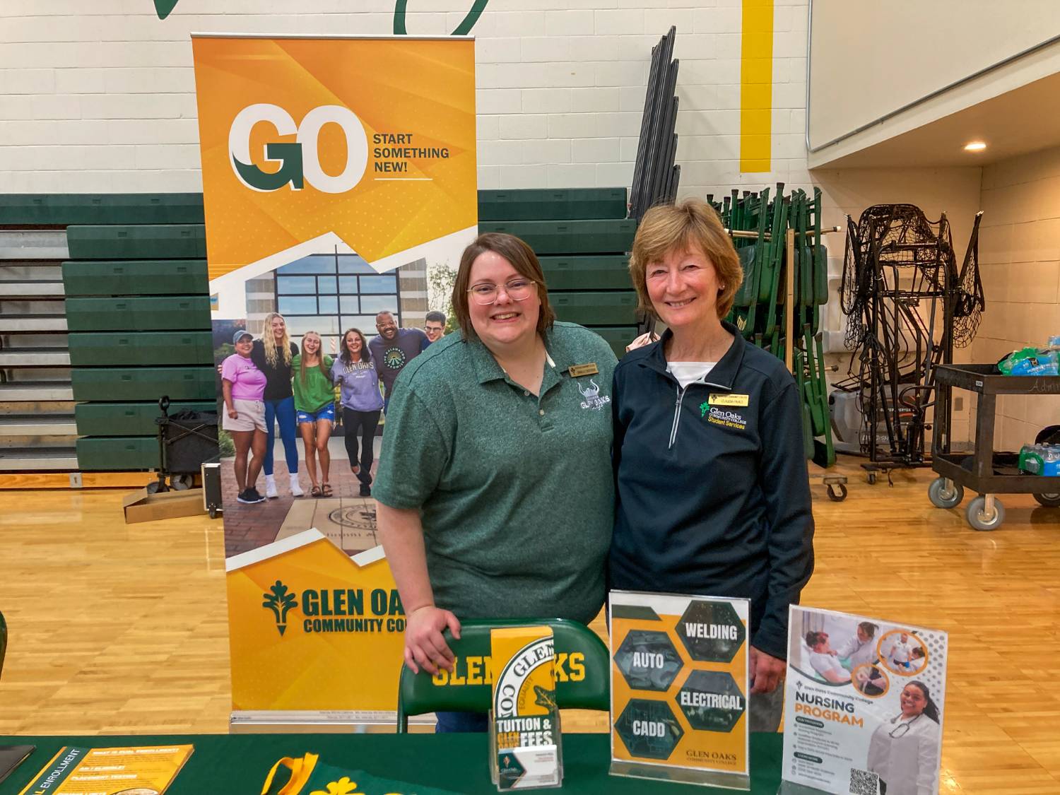 Claudia and Danny are working the booth at Glen Oaks Community College.